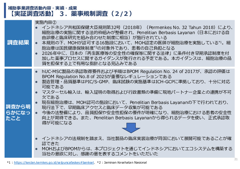 令和7年度「インドネシアにおける臍帯由来間葉系細胞による 先制医療サプライチェーン構築の 実証調査プロジェクト」事業報告書