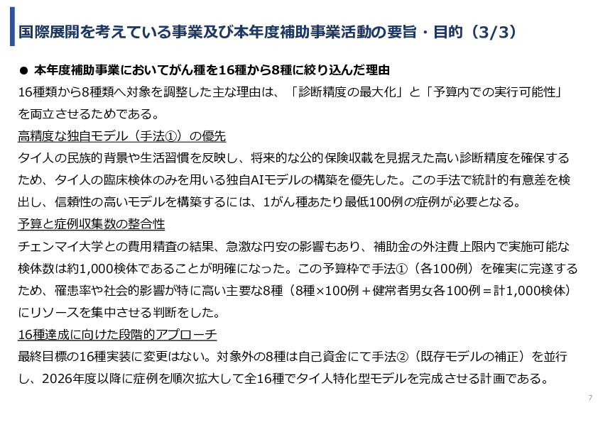 令和７年度「タイにおけるmiRNAを用いた 革新的多種がん早期診断AI技術実証調査プロジェクト」