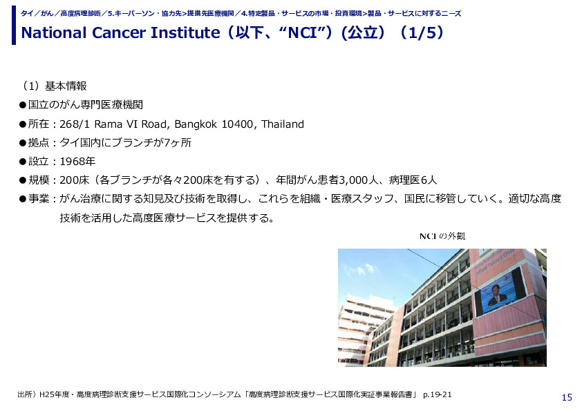 National Cancer Institute（以下、“NCI”）(公立）（1/5）