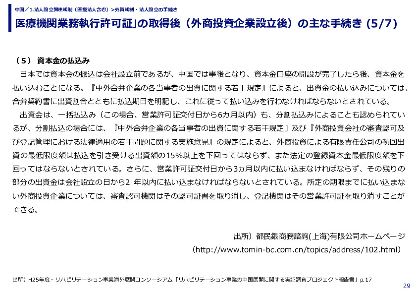 医療機関業務執行許可証｣の取得後（外商投資企業設立後）の主な手続き