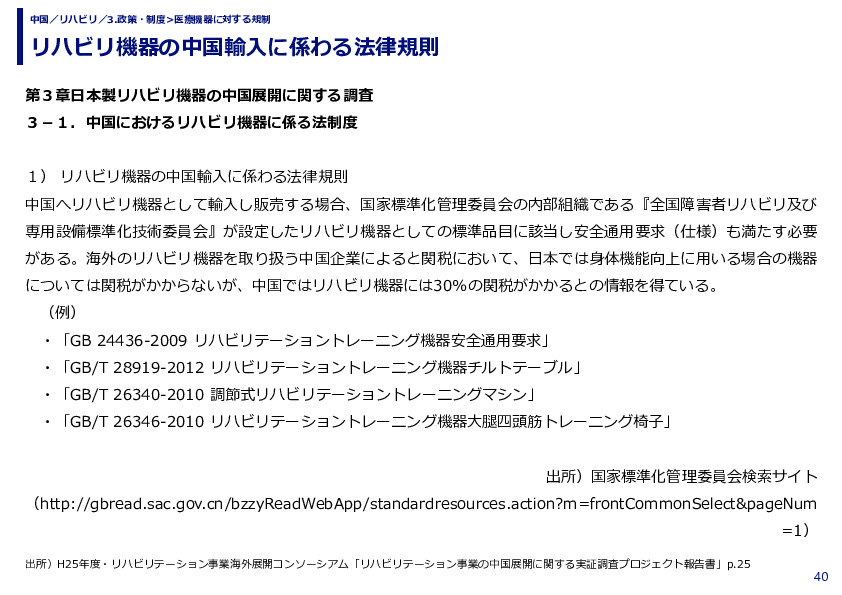 リハビリ機器の中国輸入に係わる法律規則