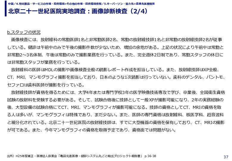 北京二十一世紀医院実地調査：画像診断検査