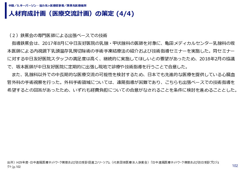 人材育成計画（医療交流計画）の策定 