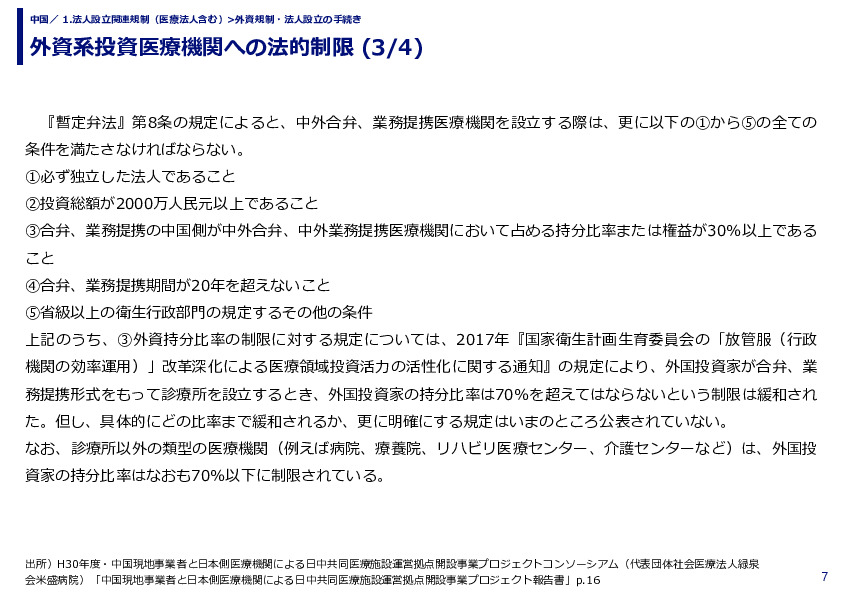 外資系投資医療機関への法的制限 