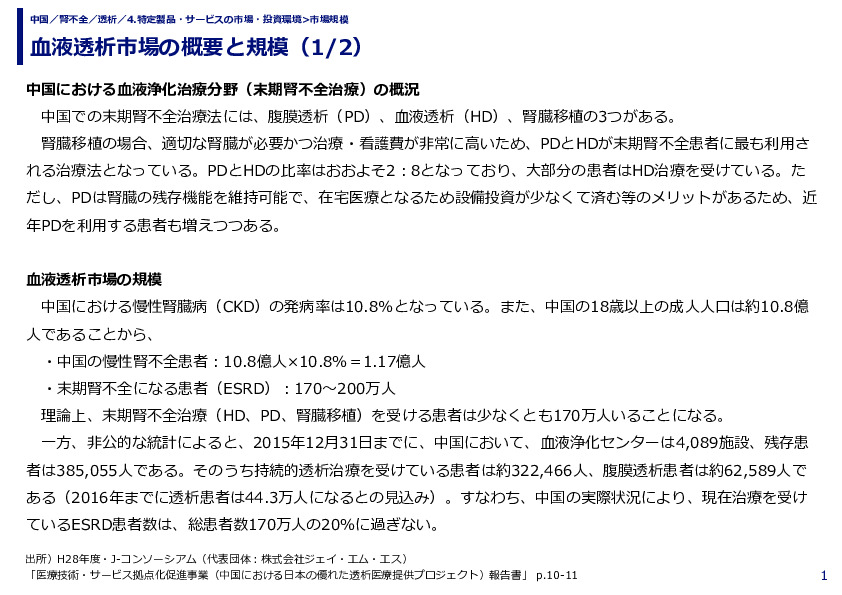 血液透析市場の概要と規模（1/2）