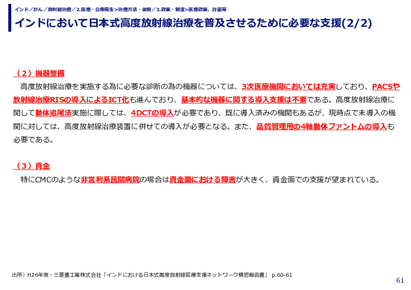 インドにおいて日本式高度放射線治療を普及させるために必要な支援(1/2)