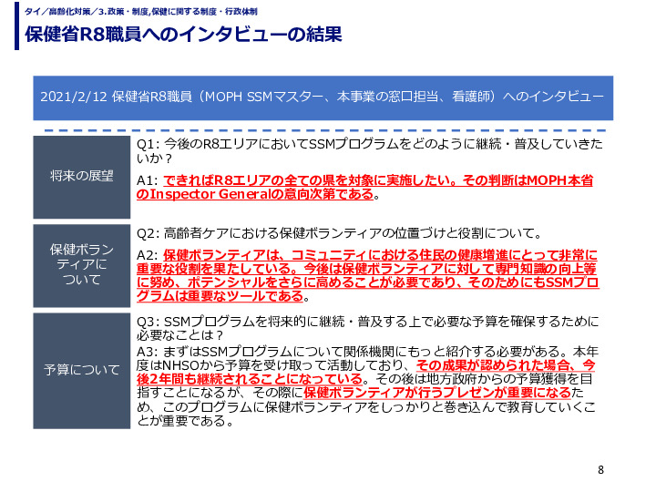 保健省R8職員へのインタビューの結果