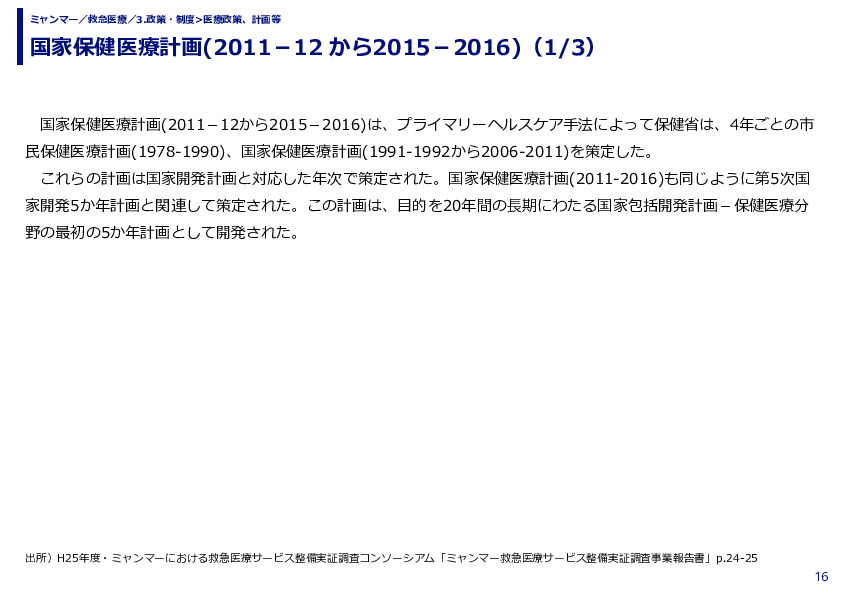 国家保健医療計画(2011－12 から2015－2016)（1/3）