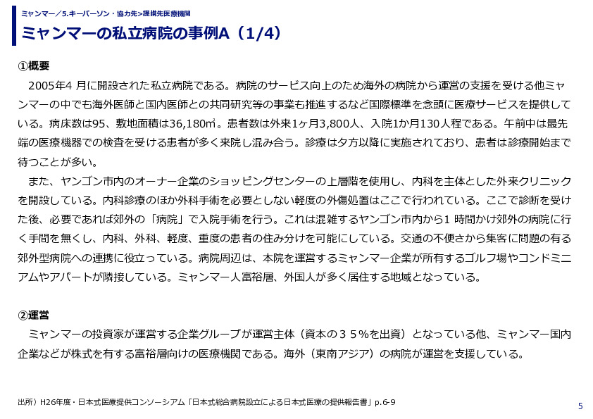 ミャンマーの私立病院の事例A