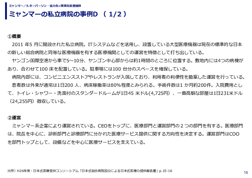 ミャンマーの私立病院の事例D 