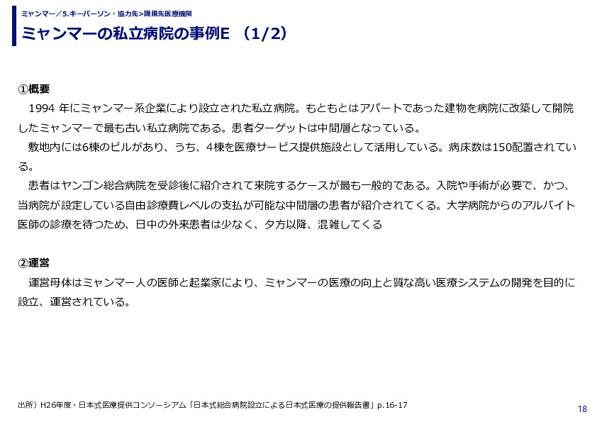 ミャンマーの私立病院の事例E 