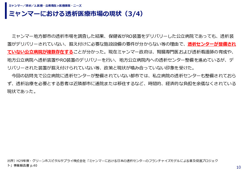 ミャンマーにおける透析医療市場の現状