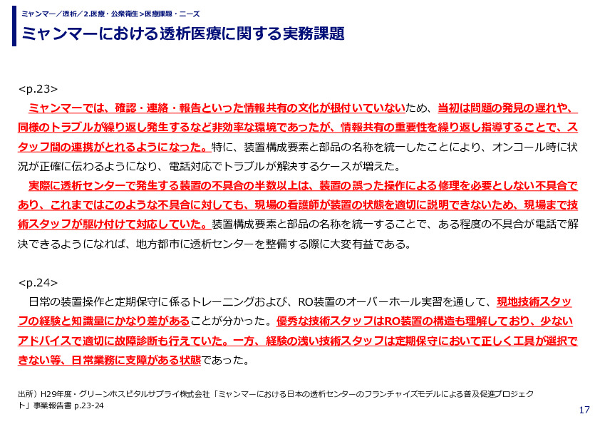 ミャンマーにおける透析医療に関する実務課題