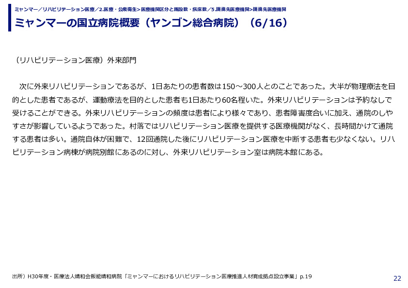 ミャンマーの国立病院概要（ヤンゴン総合病院）