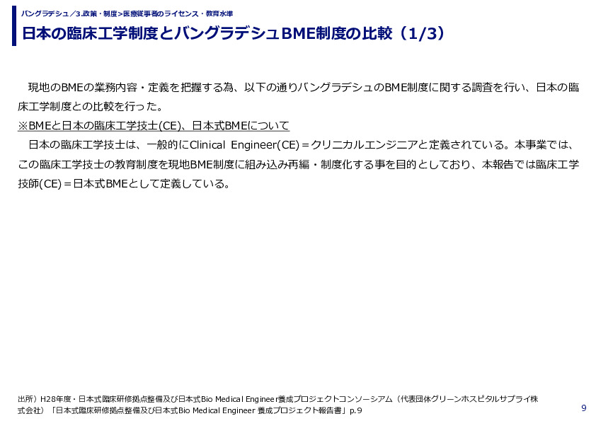 日本の臨床工学制度とバングラデシュBME制度の比較