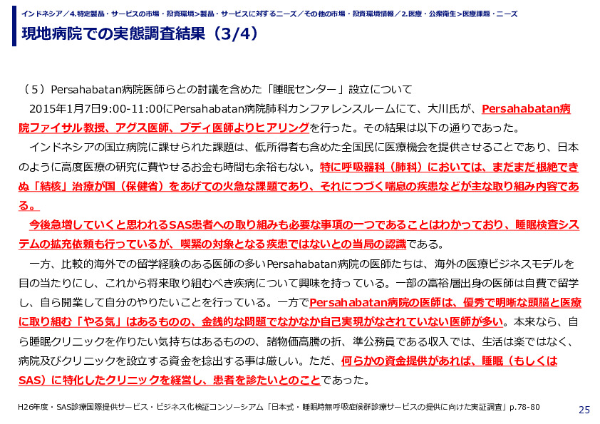 現地病院での実態調査結果