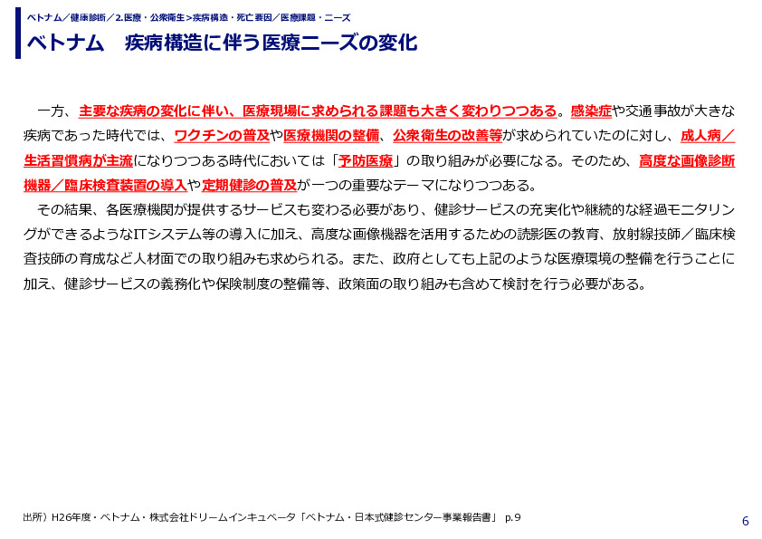 ベトナム　疾病構造に伴う医療ニーズの変化