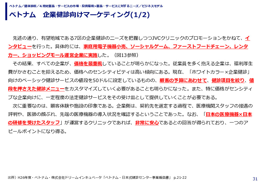 ベトナム　企業健診向けマーケティング