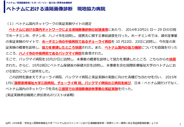 ベトナムにおける遠隔画像診断 現地協力病院
