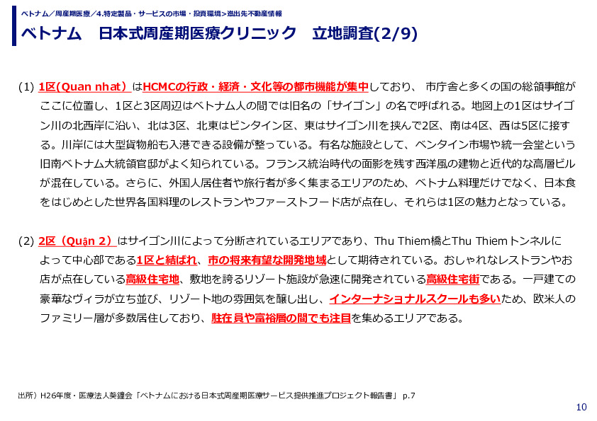 ベトナム　日本式周産期医療クリニック　立地調査