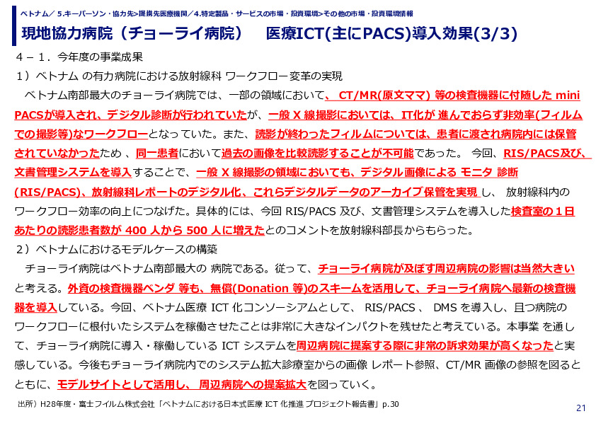 現地協力病院（チョーライ病院）　医療ICT(主にPACS)導入効果