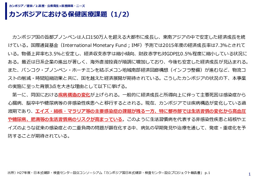 カンボジアにおける保健医療課題