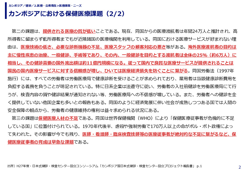 カンボジアにおける保健医療課題