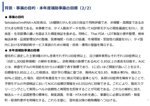 令和７年度「タイにおけるmiRNAを用いた 革新的多種がん早期診断AI技術実証調査プロジェクト」
