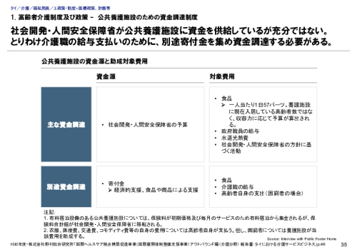 1. 高齢者介護制度及び政策 –　公共養護施設のための資金調達制度