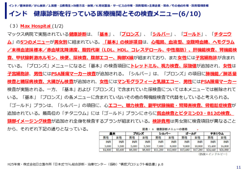 インド　健康診断を行っている医療機関とその検査メニュー