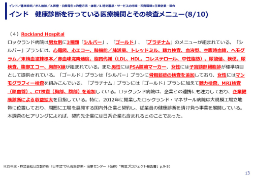 インド　健康診断を行っている医療機関とその検査メニュー