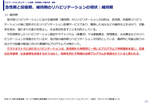 急性期と回復期、維持期のリハビリテーションの現状：維持期