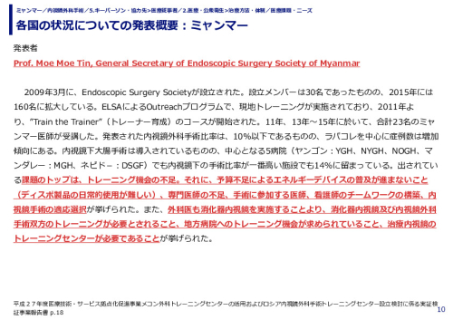 各国の状況についての発表概要：ミャンマー