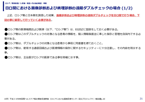 日ロ間における画像診断および病理診断の遠隔ダブルチェックの場合 (1/2)