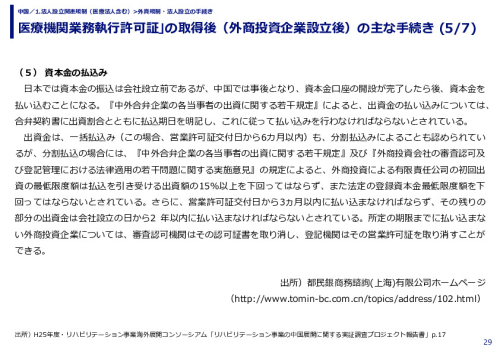 医療機関業務執行許可証｣の取得後（外商投資企業設立後）の主な手続き