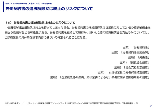 労働契約書の違法解除又は終止のリスクについて