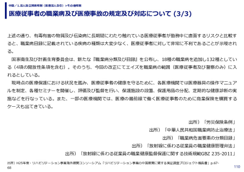 医療従事者の職業病及び医療事故の規定及び対応について