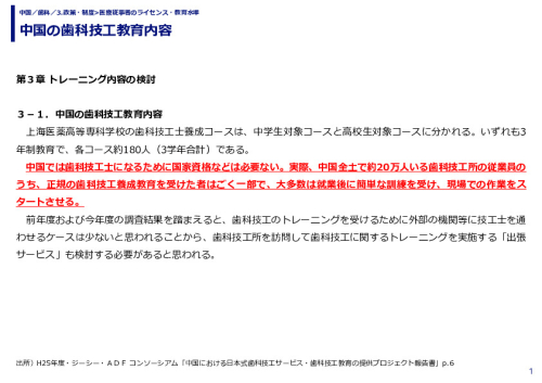 中国の歯科技工教育内容