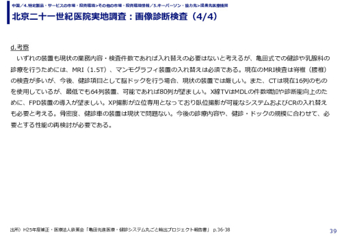 北京二十一世紀医院実地調査：画像診断検査