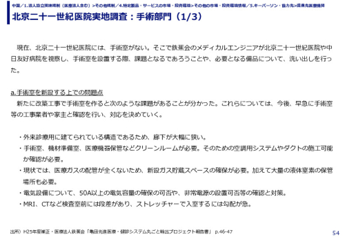 北京二十一世紀医院実地調査：手術部門