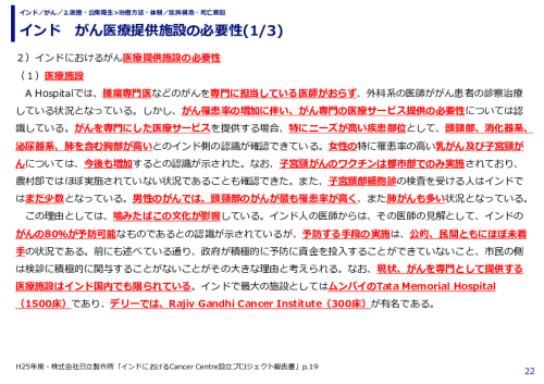 インド　がん医療提供施設の必要性