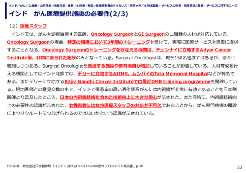 インド　がん医療提供施設の必要性