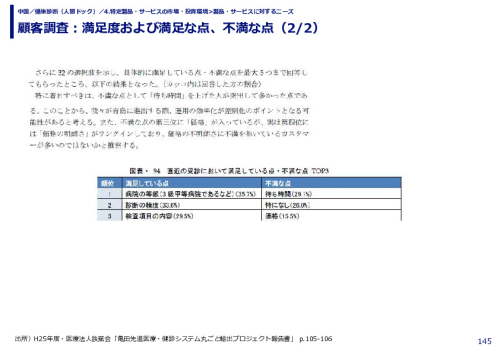 顧客調査：満足度および満足な点、不満な点