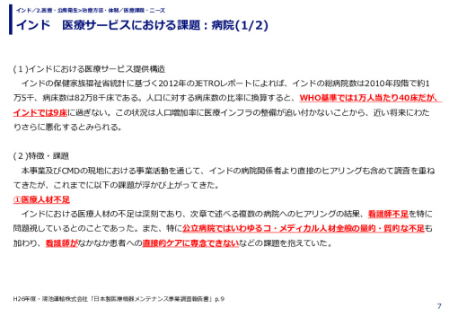 インド　医療サービスにおける課題：病院