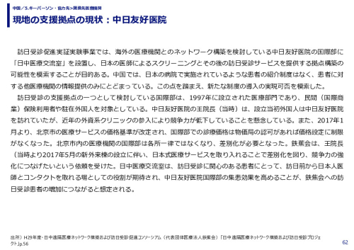 現地の支援拠点の現状：中日友好医院