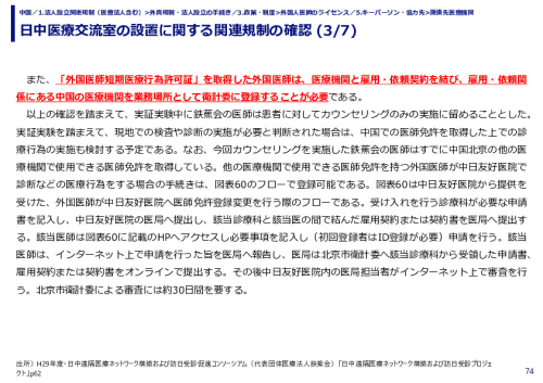 日中医療交流室の設置に関する関連規制の確認 