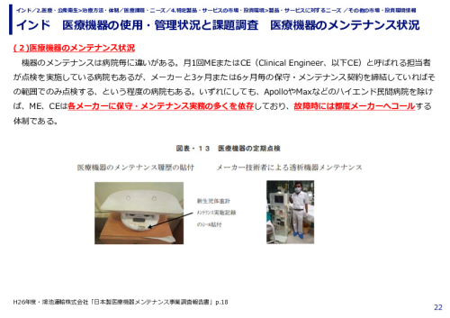 インド　医療機器の使用・管理状況と課題調査　医療機器のメンテナンス状況
