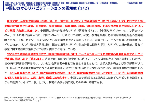 中国におけるリハビリテーションの認知度 