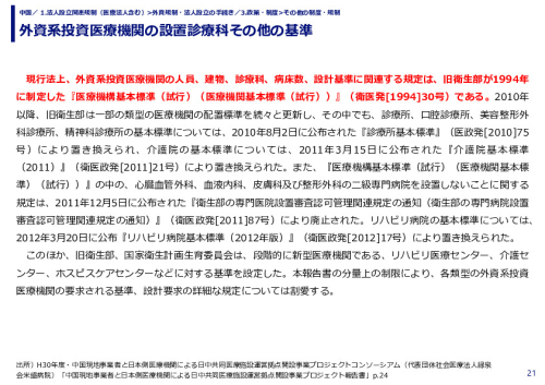 外資系投資医療機関の設置診療科その他の基準