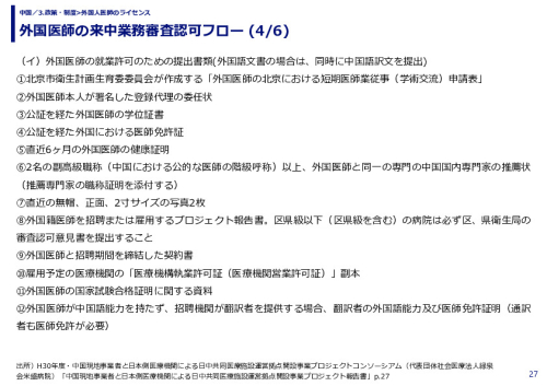 外国医師の来中業務審査認可フロー